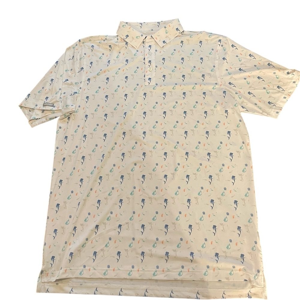 Straight Down Men's large white Short Sleeve Golf Polo with Mermaid Print